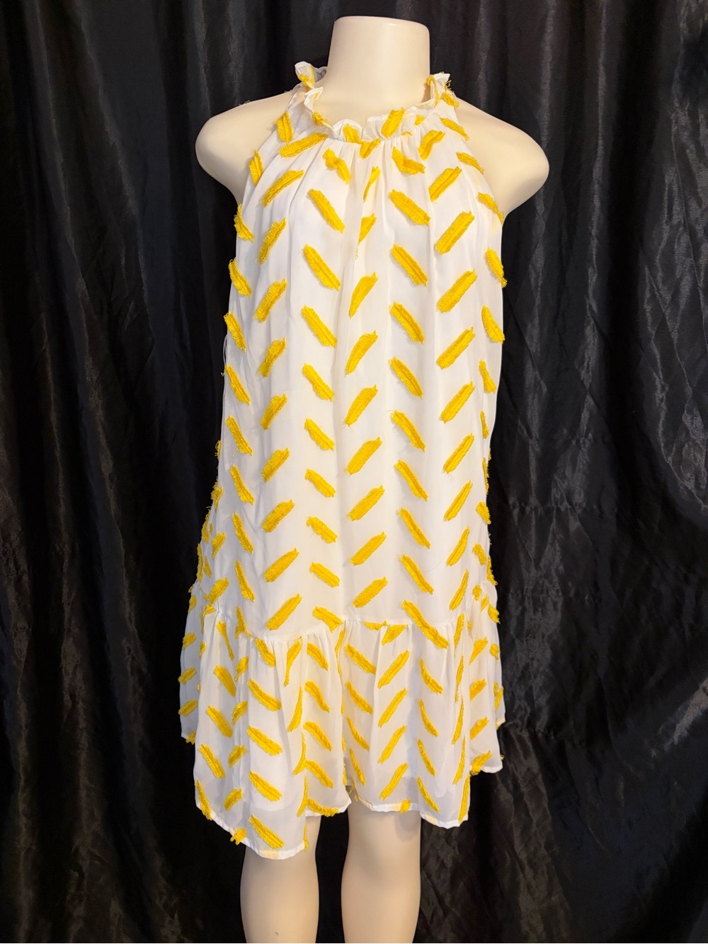 ALI & JAY White Halter Mini Dress with Yellow Embellishment